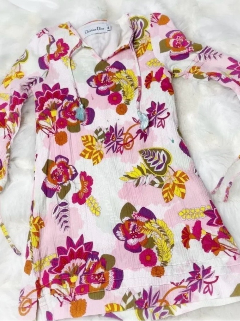 Christian Dior Girls Floral Cotton Dress Multicolor Size 6